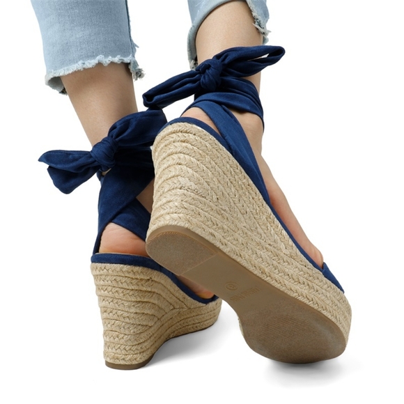 Espadrilles Ankle Tie Lace Up Platform Wedges (8.5) - Picture 3 of 9